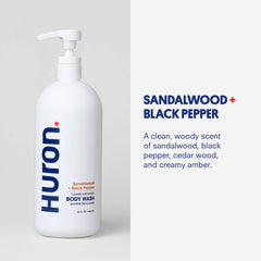 Coconut oil and Vitamin E in Huron body wash nourish skin.