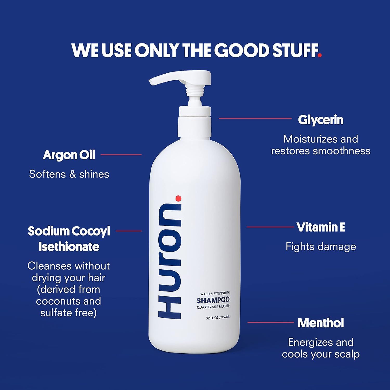 Huron jumbo shower kit body wash bottle front with aloe and coconut oil for refreshed skin