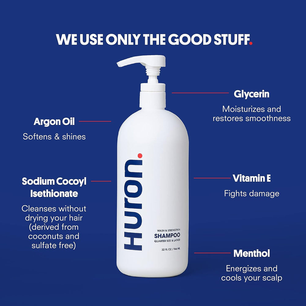 Huron jumbo shower kit body wash bottle front with aloe and coconut oil for refreshed skin