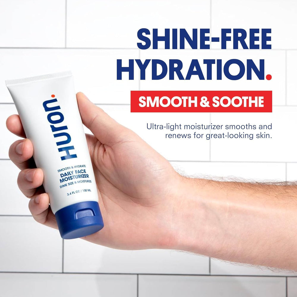 Huron Men’s Face Moisturizer on skin with non-greasy absorption and quick sink-in