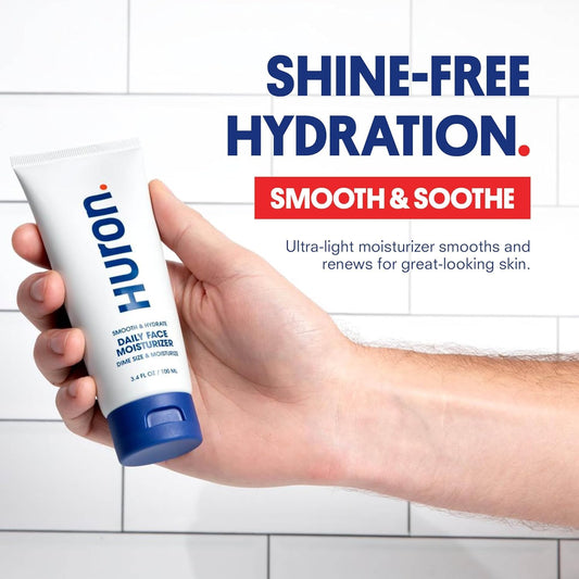 Huron Men’s Face Moisturizer on skin with non-greasy absorption and quick sink-in