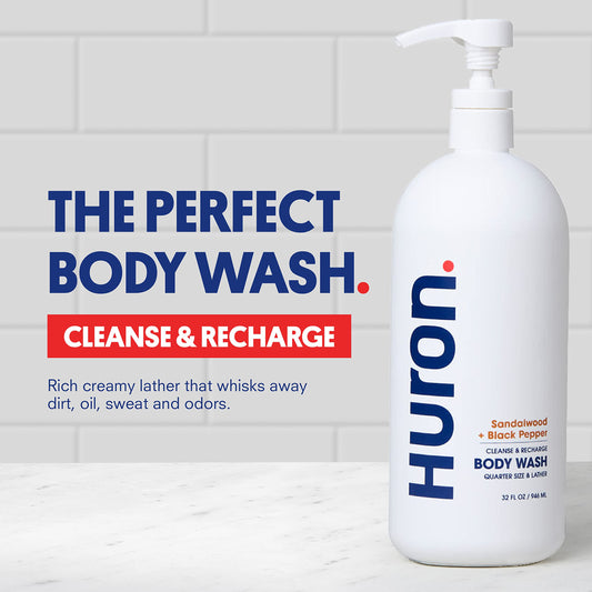 Rich lather from Huron body wash for a refreshing cleanse.