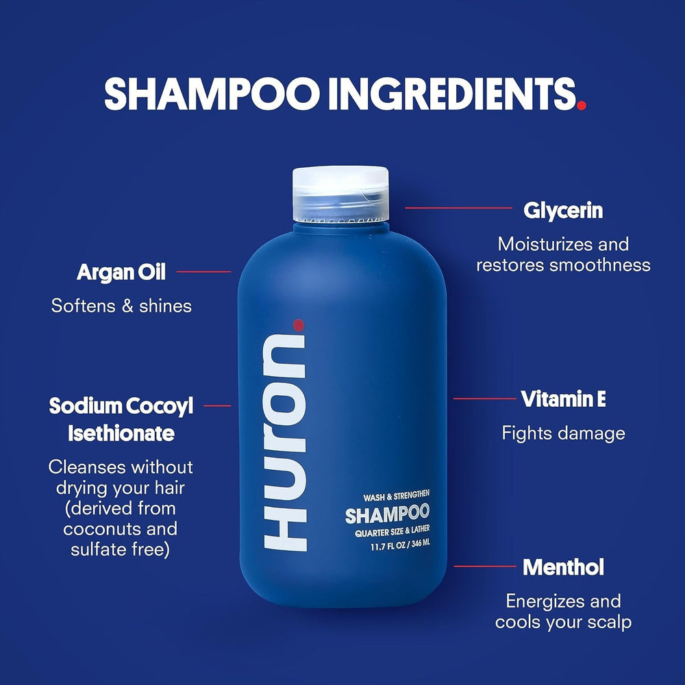 Huron body wash bottle with Sea Salt + Driftwood fragrance for refreshed skin.