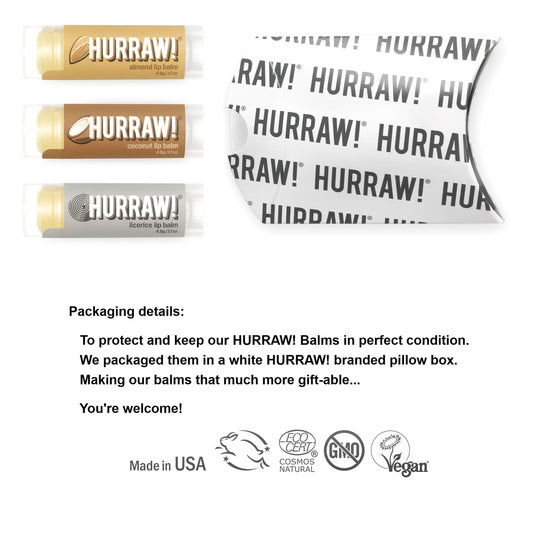 Hurraw Almond lip balm oval-tube close-up showing creamy texture and smooth glide.