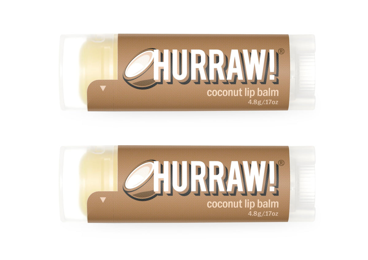 Hurraw! Coconut Lip Balm in oval tube offers long-lasting moisture.