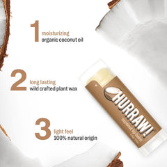 Close-up of raw coconut oil in HURRAW! lip balm for rich, natural flavor.