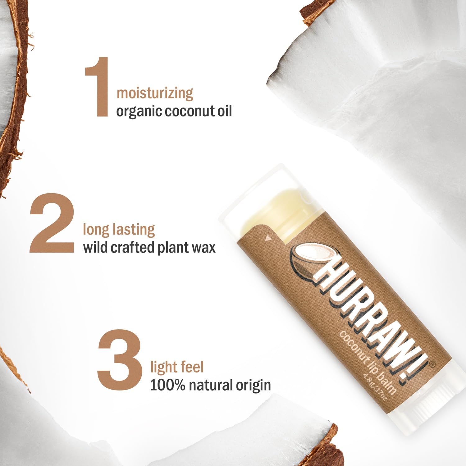 Hurraw! Coconut Lip Balm with white pillow box for premium packaging.
