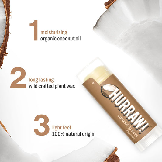 Hurraw! Coconut Lip Balm with white pillow box for premium packaging.
