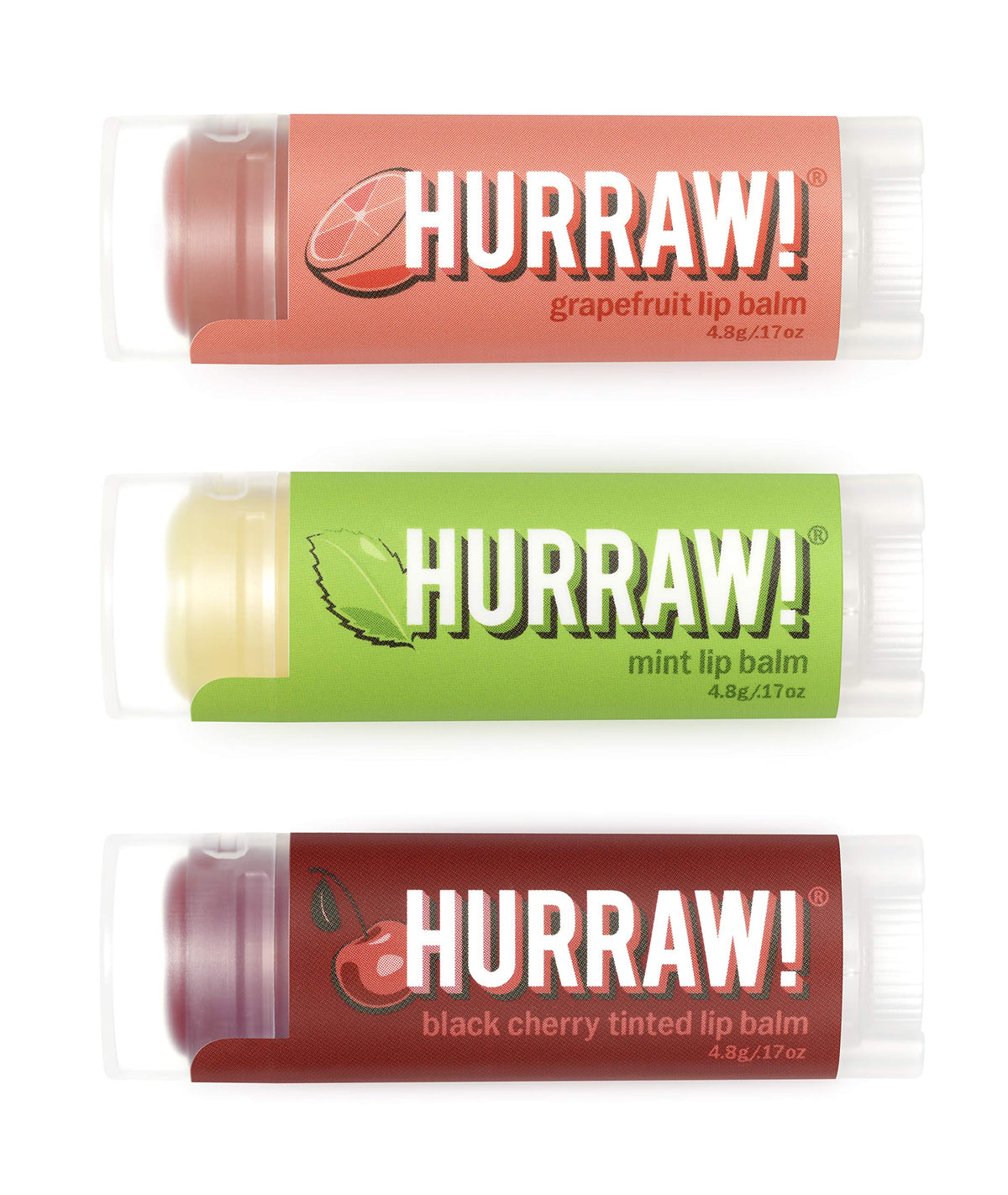 Hurraw! Grapefruit lip balm in an oval tube for zesty hydration.