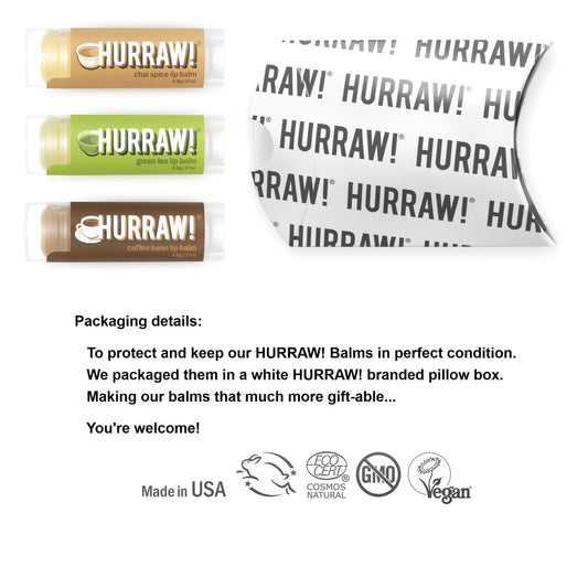 Hurraw! Green Tea lip balm tube with emollient oil for hydration.