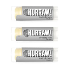 Hurraw Licorice Lip Balm three-pack tubes for convenient daily lip nourishment