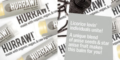 Label detail on Hurraw Licorice Lip Balm highlights organic vegan cruelty-free claims