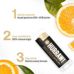 Hurraw! Sun Lip Balm Tangerine-Chamomile glide for creamy lip care.