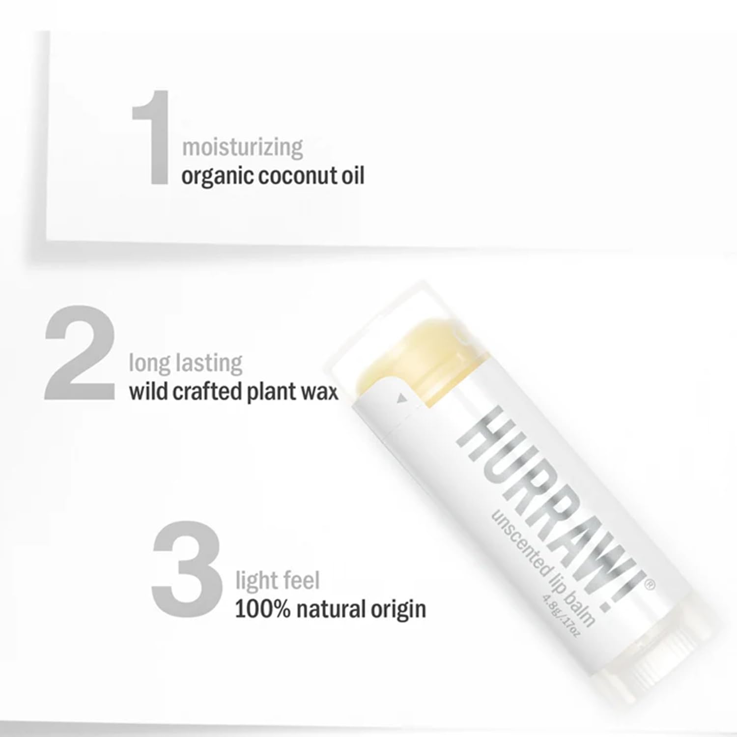 Close-up of Hurraw! unscented lip balm oval tube for daily hydration.