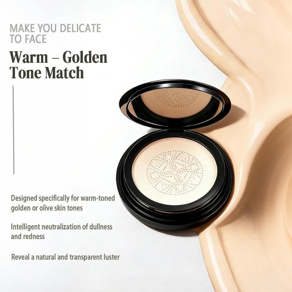 Packaging with soft-dome puff shown for easy on-the-go touch-ups.