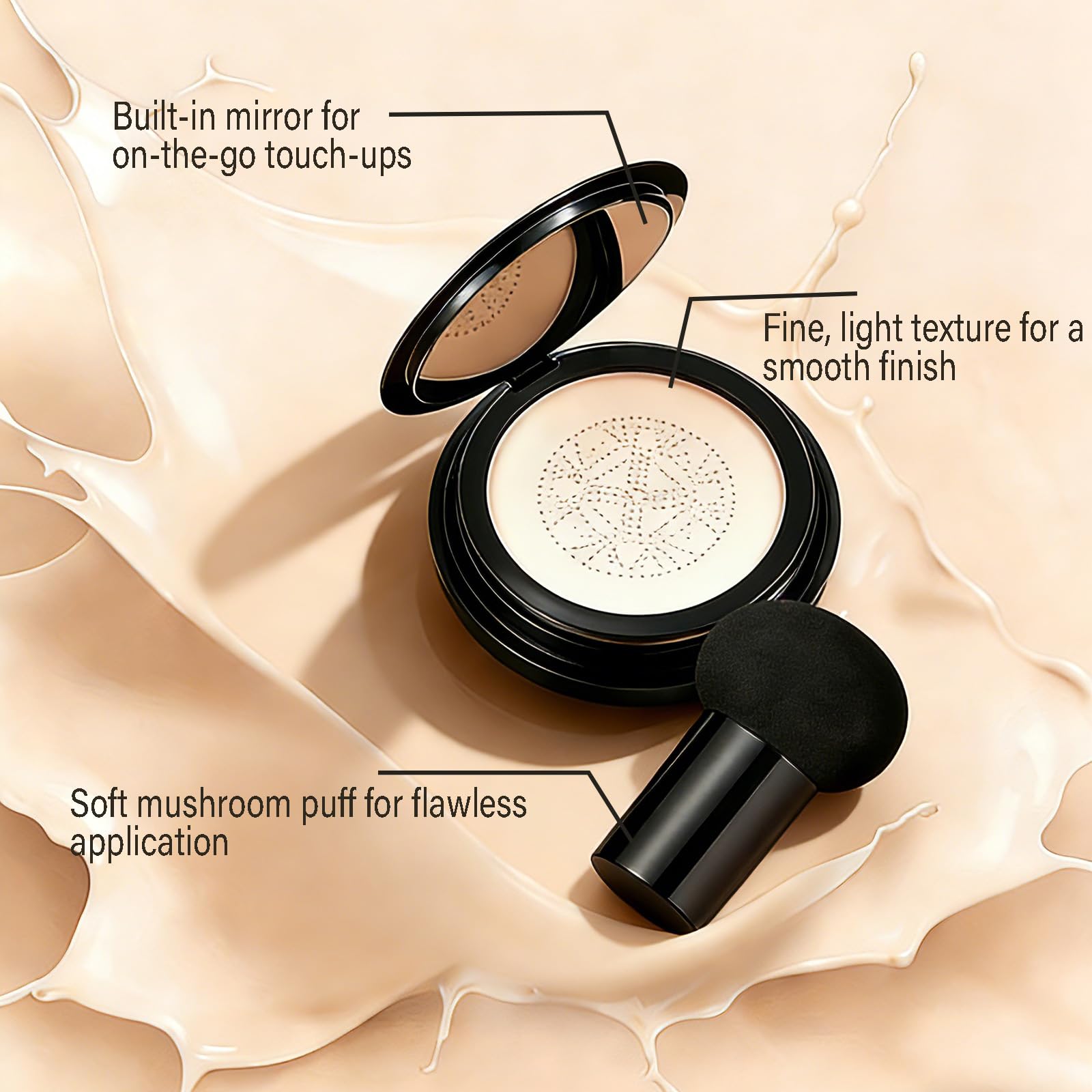 Natural matte finish on mature skin offers balanced glow.