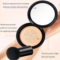 Hush Cosmetics soft mushroom puff applying foundation for quick, even blend.