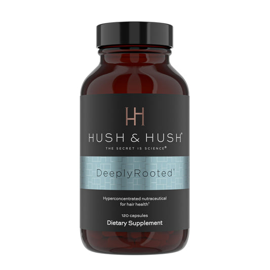 Hush & Hush DeeplyRooted bottle front for convenient hair health support