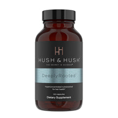 Hush & Hush DeeplyRooted bottle front for convenient hair health support