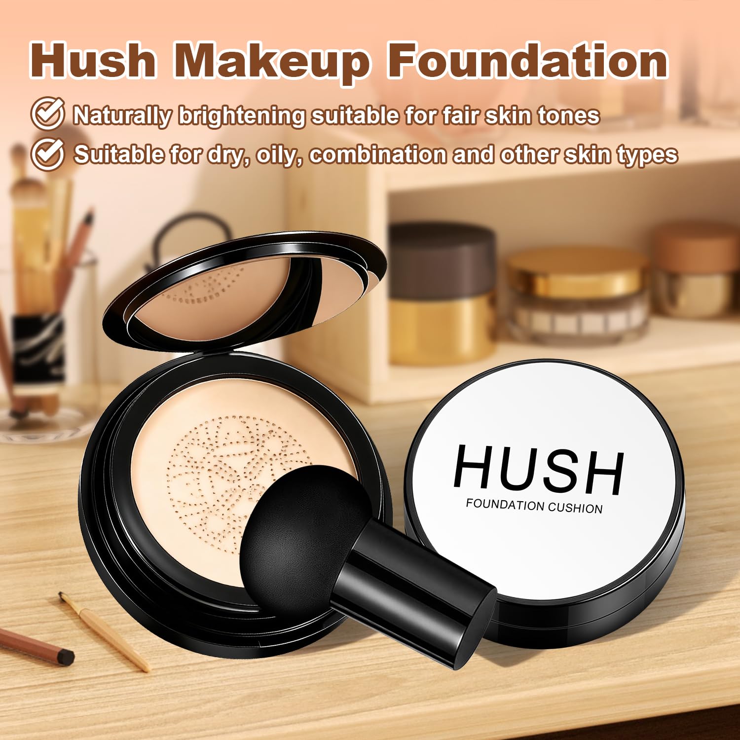Hush Makeup Foundation Natural Glow closeup on mature skin demonstrates gentle, comfortable wear.