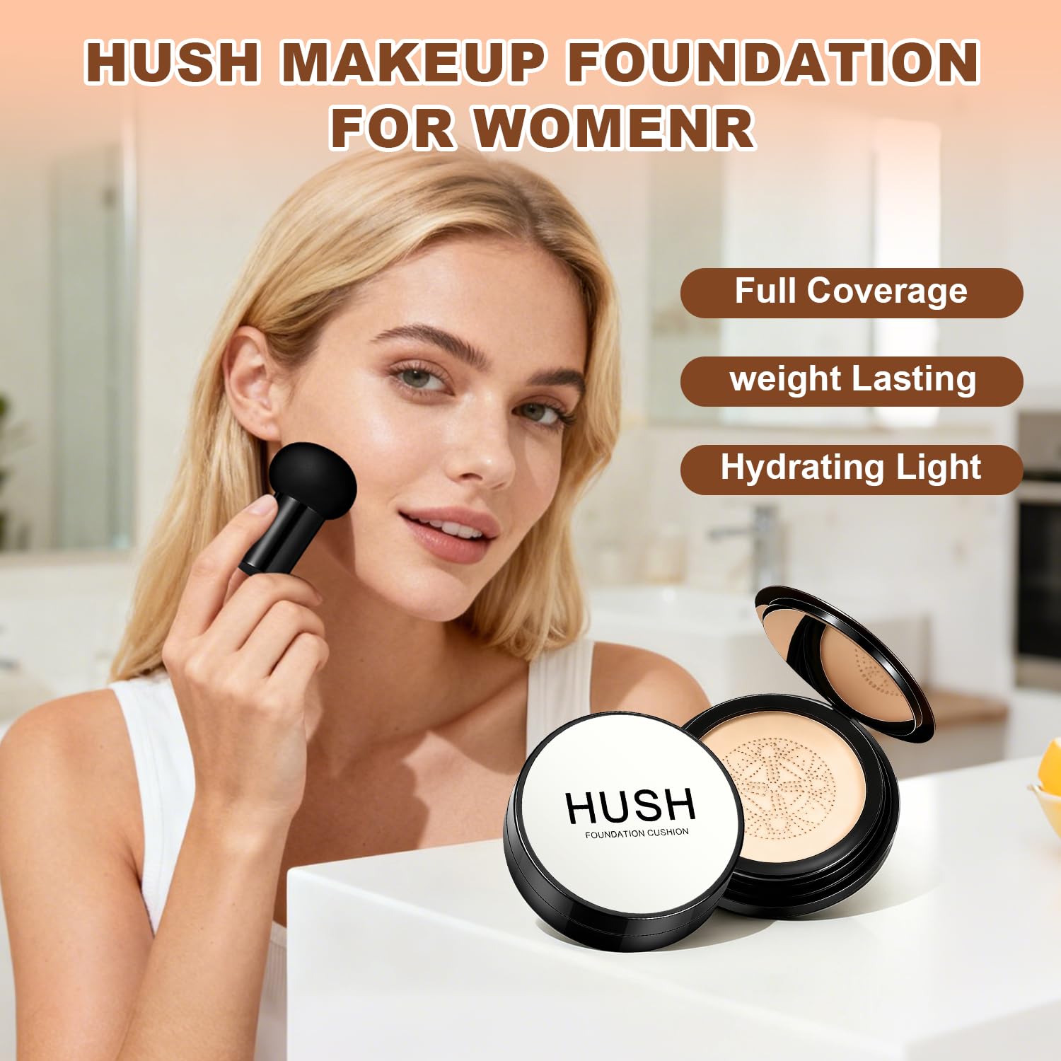 Hush Makeup Foundation Natural Glow puff enables quick streak-free application.