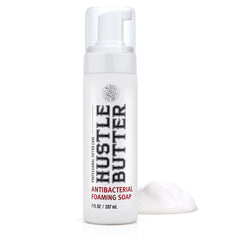 Hustle Bubbles tattoo aftercare soap bottle for antibacterial cleansing of new tattoos.