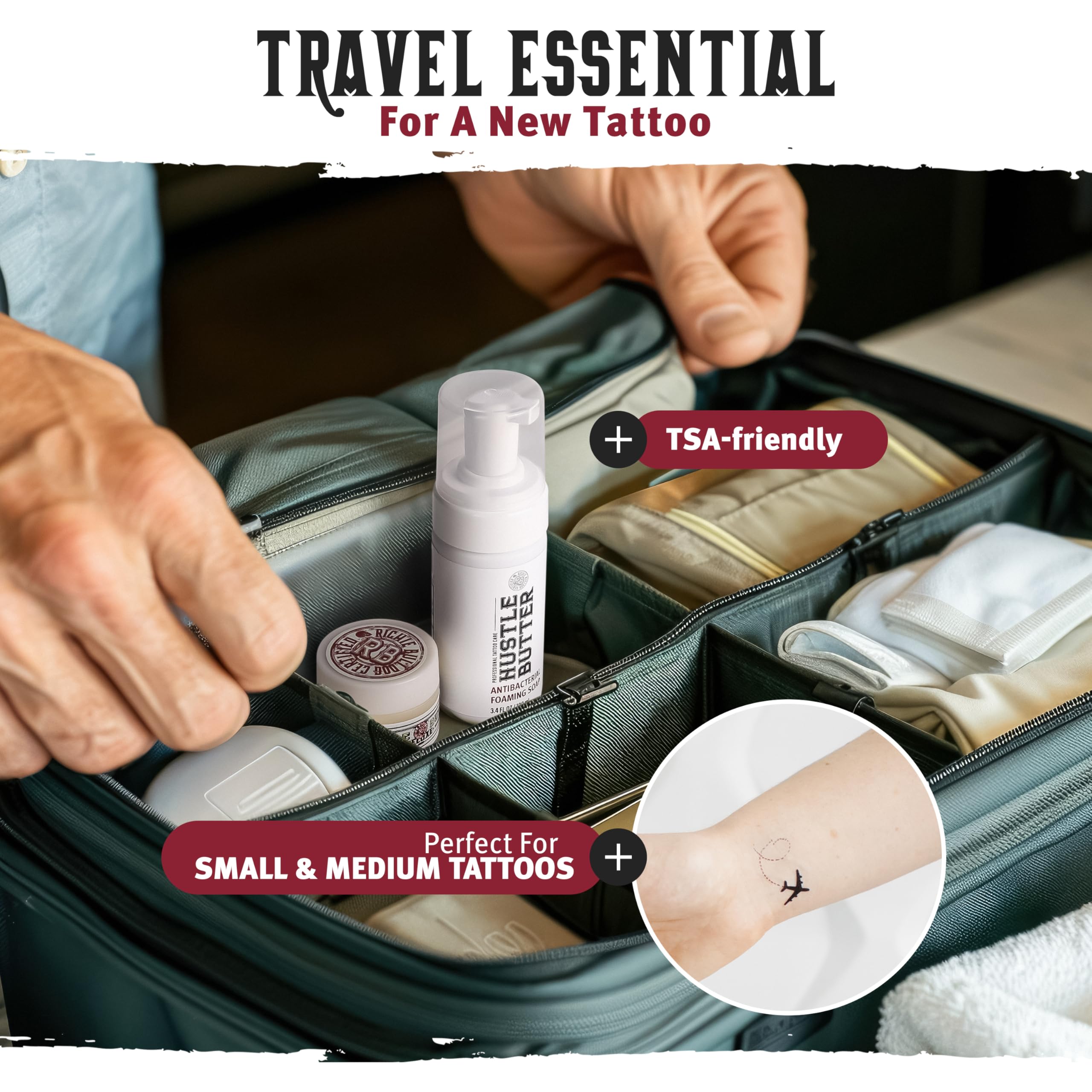 Hustle Bubbles packaging and cleanser suited for piercing care.