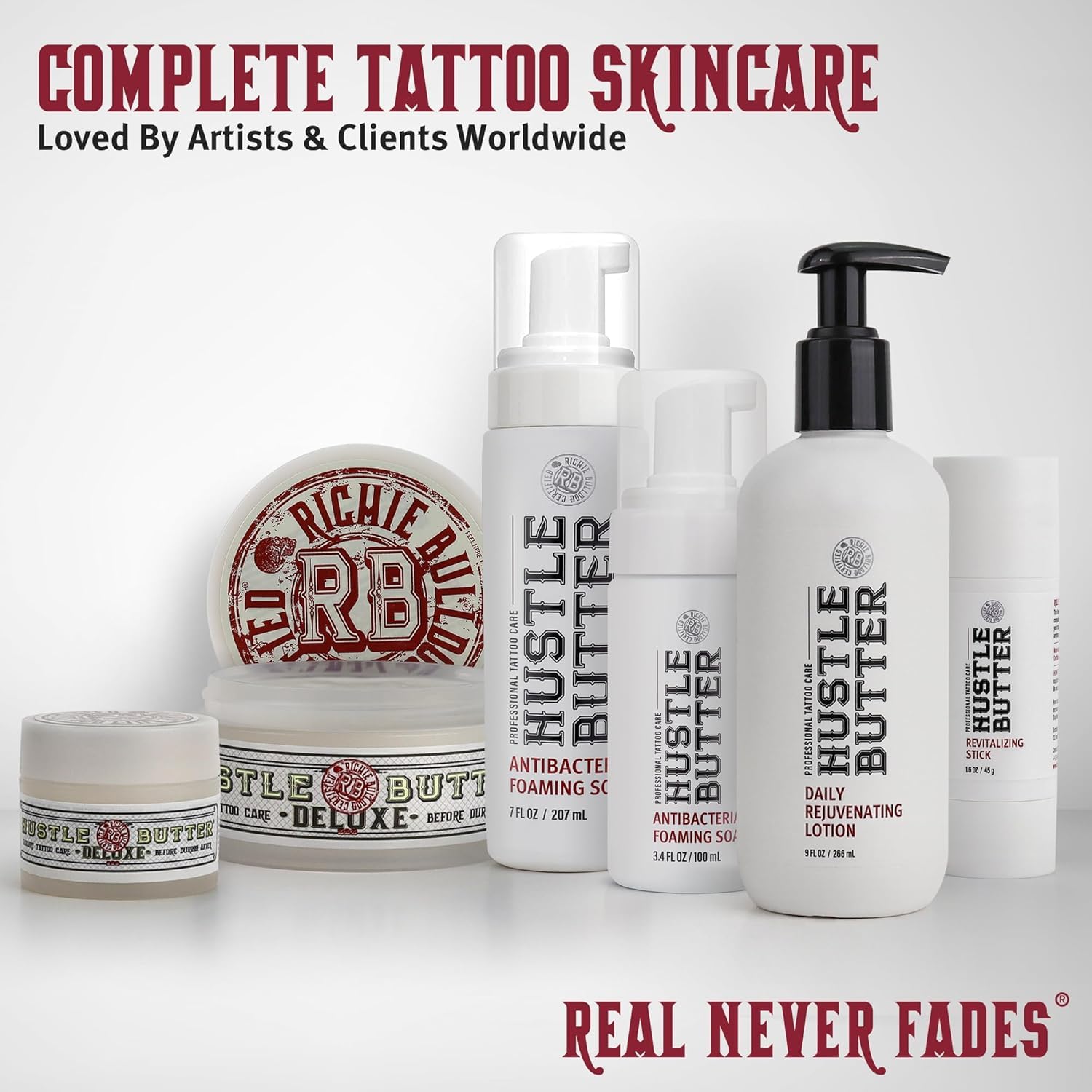 Hustle Bubbles reduces irritation while cleansing fresh tattoos.