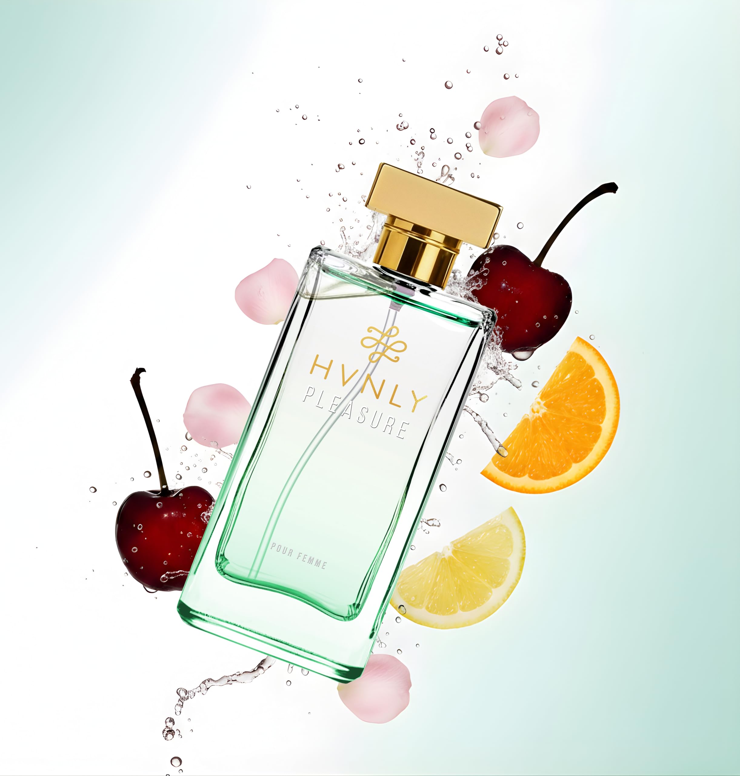 HVNLY Pleasure EDP glass bottle close-up highlights crystal-clear finish and luxury vibe