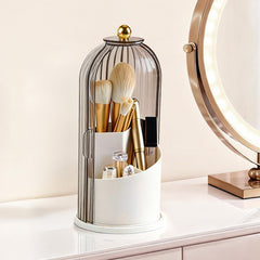 Hvygss 360° rotating makeup brush holder with lid for easy access.