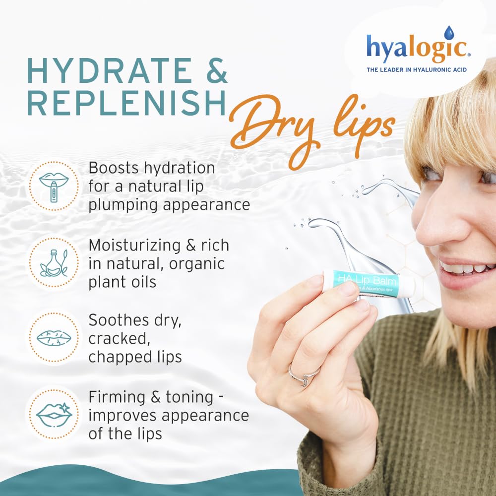 Hyalogic HA Lip Balm ingredients with organic oils promotes nourishing lip care.