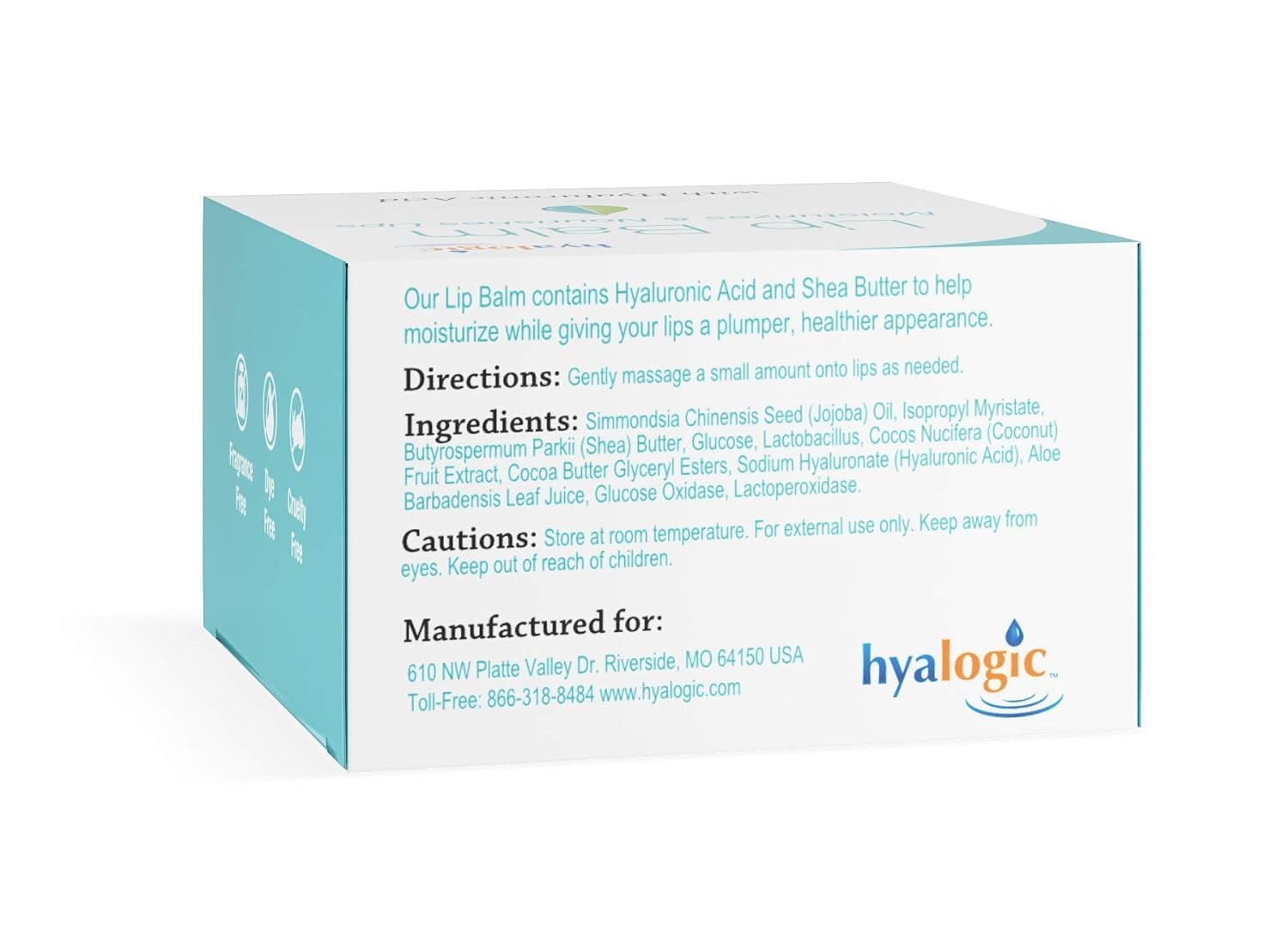 Hyalogic HA Lip Balm close-up texture showing non-sticky hydration.