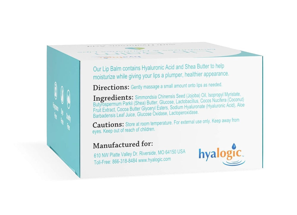 Hyalogic HA Lip Balm close-up texture showing non-sticky hydration.