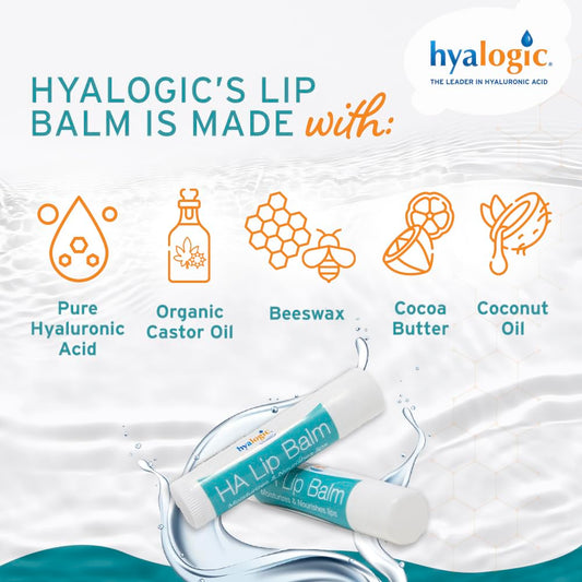 Hyalogic HA Lip Balm texture close-up shows creamy hydration and smooth application.
