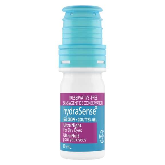 HydraSense gel drops being applied prior to sleep for night time relief.