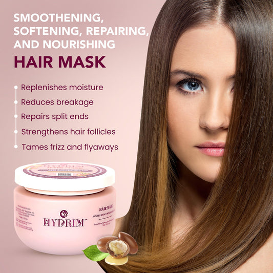 Hydrim hair mask application on mid-lengths to ends for moisture.