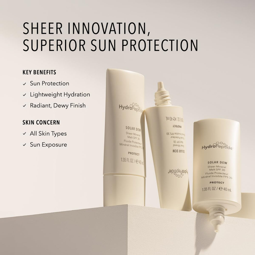 Close-up of HydroPeptide Solar Dew texture, silky finish suitable for makeup