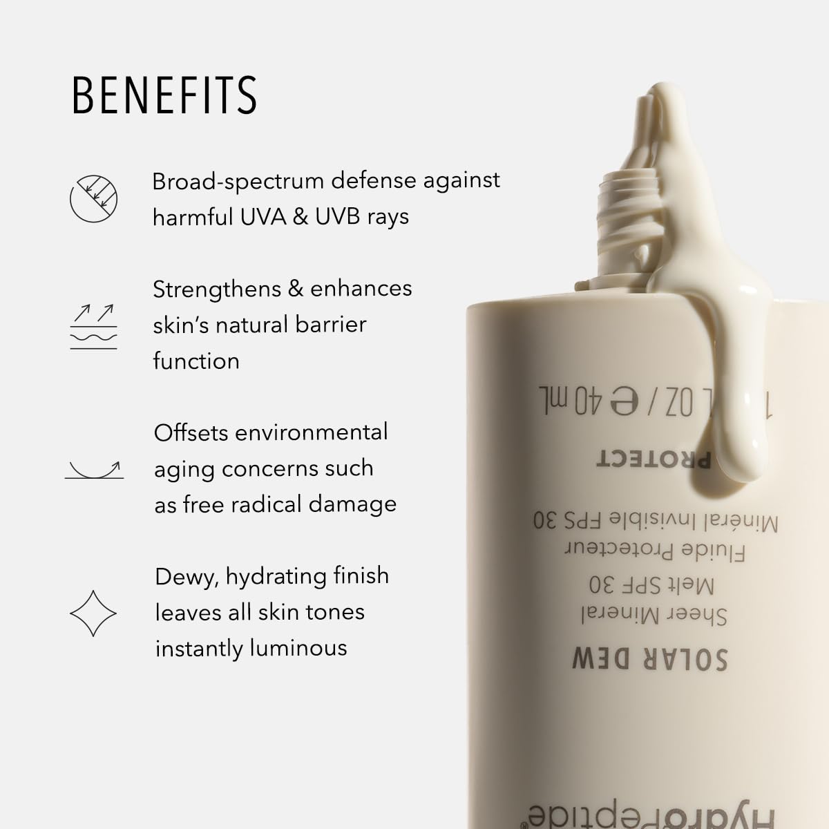 Solar Dew SPF visuals highlight mineral protection with fast absorption