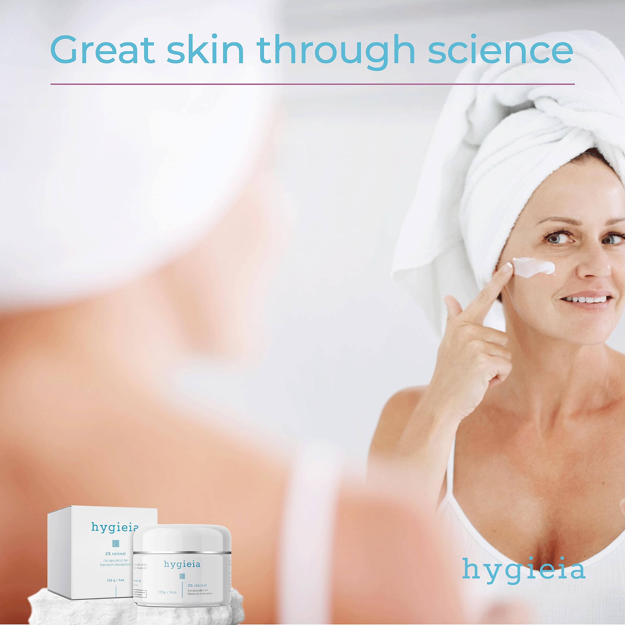 Hygieia + 4-ounce jar communicates long-term value.