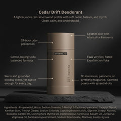 HygieneLab Cedar Drift packaging close-up highlighting clean, non-toxic ingredients.