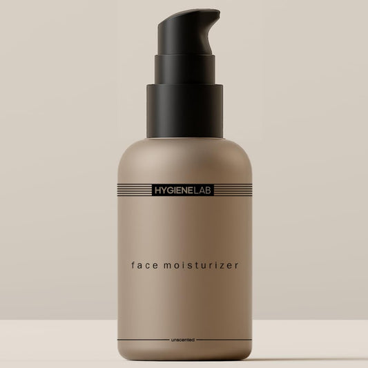 HygieneLab Face Moisturizer jar closeup with lightweight non-greasy hydration.