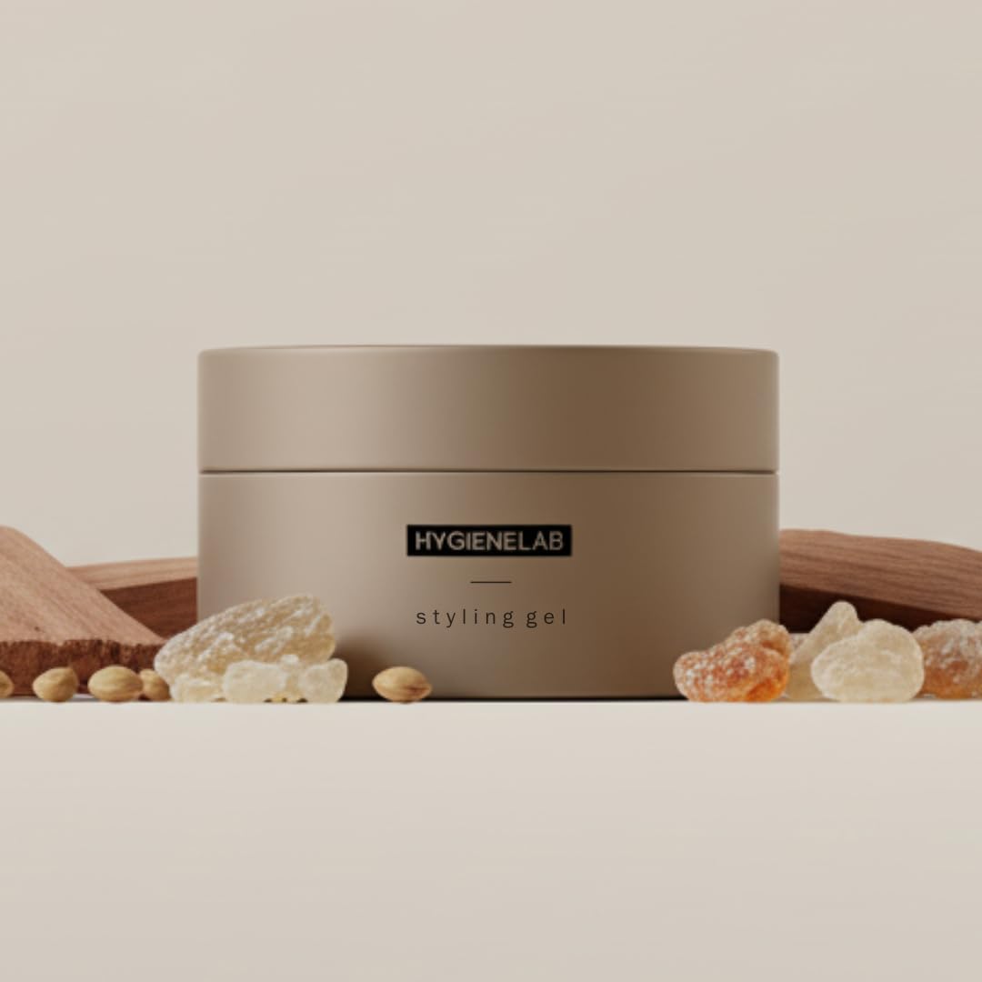 HygieneLab Men's Hair Gel with strong hold for all hair types.