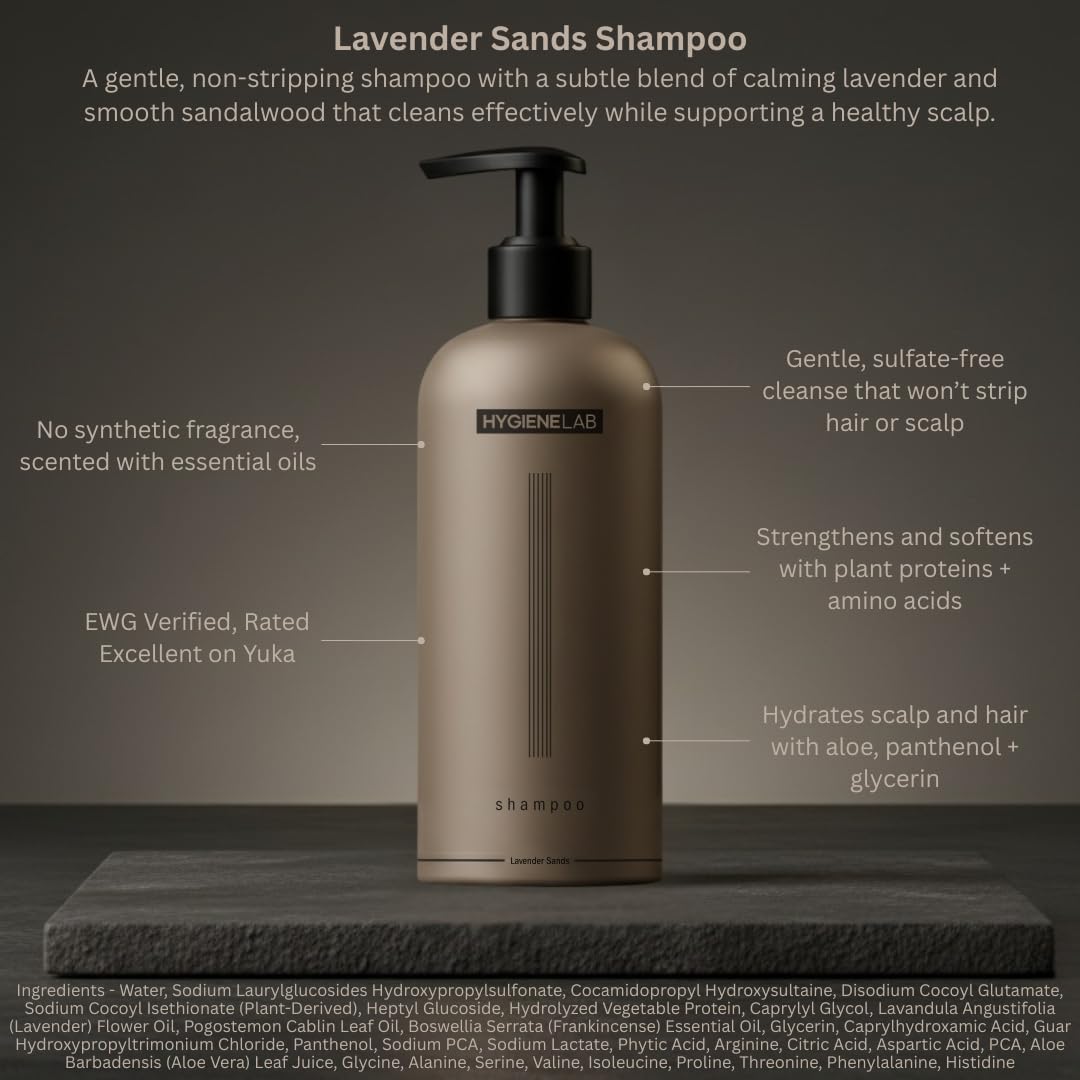 HygieneLab Mens Shampoo aloe vera juice splash emphasizing soothing hydration.
