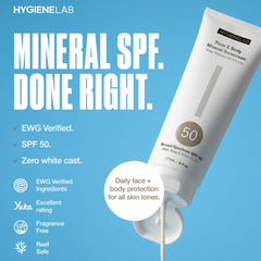 HygieneLab mineral sunscreen in reef-safe packaging supports safe sun care.