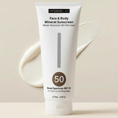 HygieneLab Mineral Sunscreen SPF 50 bottle offers broad protection.