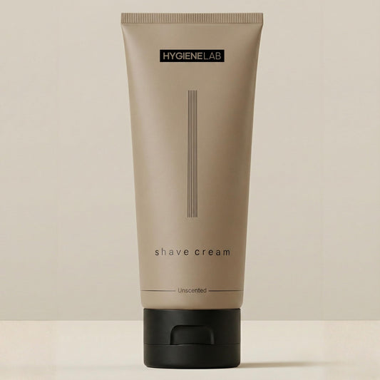 HygieneLab shaving cream unscented jar for fragrance-free, gentle shave.