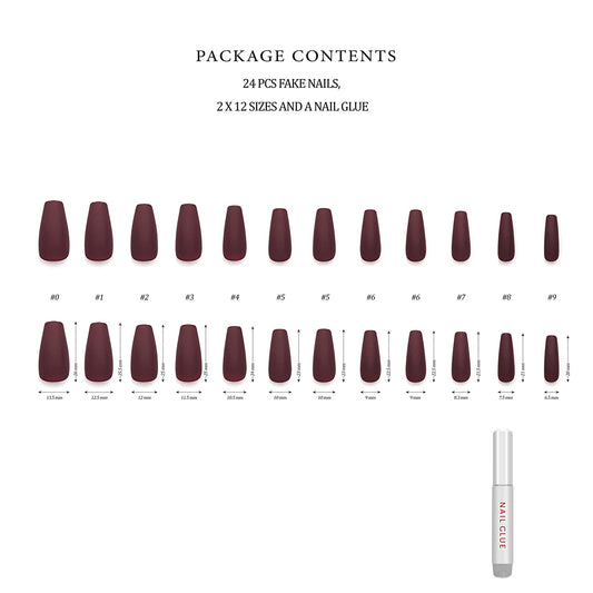 Close-up of Hypnaughty maroon xtreme matte coffin nails velvety finish.