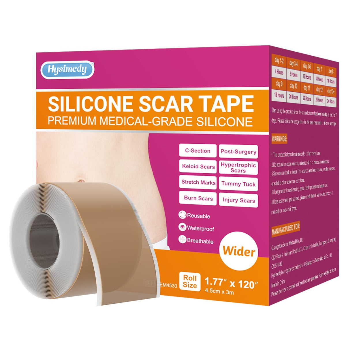 Hysimedy silicone scar tape applied on a scar for targeted coverage and smoother appearance