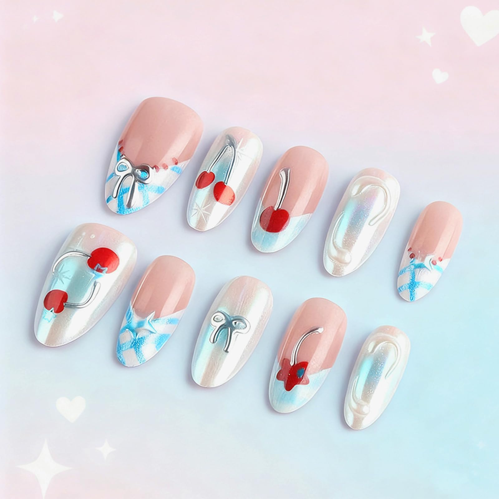 HZJXRT 3D bow-tie nails in cherry for dramatic style and easy glam