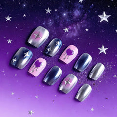 HZJXRT blue aurora powder nails with glossy finish for winter looks